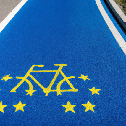 Bicycle road with EU colors and flag IA